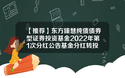 【推荐】东方臻慧纯债债券型证券投资基金2022年第1次分红公告基金分红转投