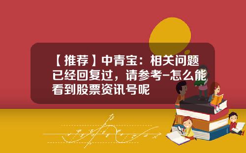 【推荐】中青宝：相关问题已经回复过，请参考-怎么能看到股票资讯号呢