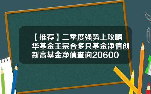 【推荐】二季度强势上攻鹏华基金王宗合多只基金净值创新高基金净值查询206007