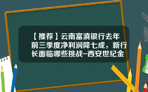 【推荐】云南富滇银行去年前三季度净利润降七成，新行长面临哪些挑战-西安世纪金源投资有限公司