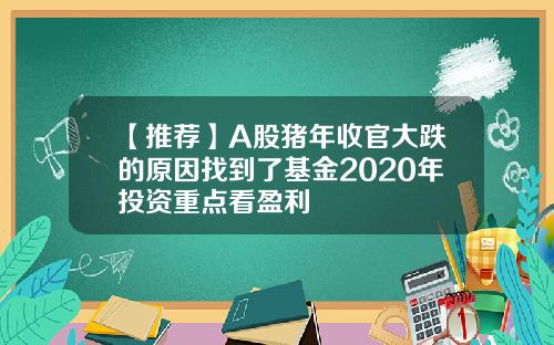 【推荐】A股猪年收官大跌的原因找到了基金2020年投资重点看盈利