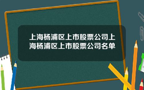 上海杨浦区上市股票公司上海杨浦区上市股票公司名单