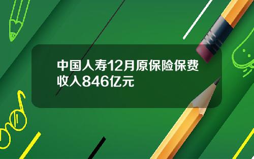 中国人寿12月原保险保费收入846亿元