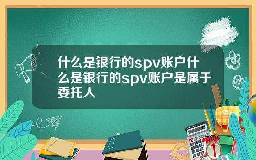 什么是银行的spv账户什么是银行的spv账户是属于委托人