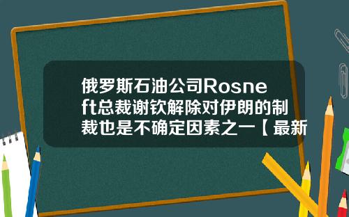 俄罗斯石油公司Rosneft总裁谢钦解除对伊朗的制裁也是不确定因素之一【最新】