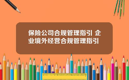 保险公司合规管理指引 企业境外经营合规管理指引