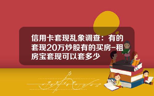 信用卡套现乱象调查：有的套现20万炒股有的买房-租房宝套现可以套多少