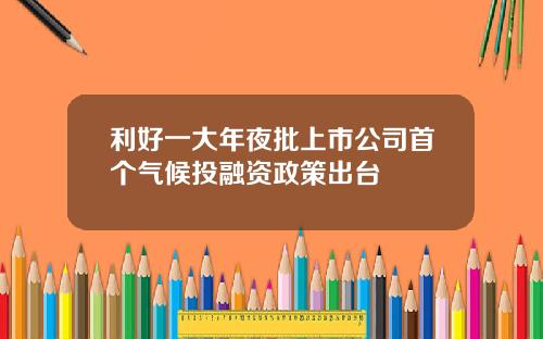 利好一大年夜批上市公司首个气候投融资政策出台