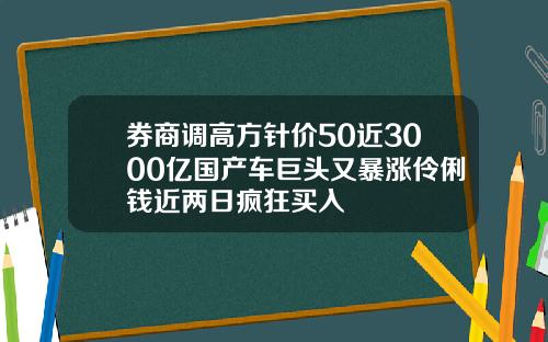 券商调高方针价50近3000亿国产车巨头又暴涨伶俐钱近两日疯狂买入