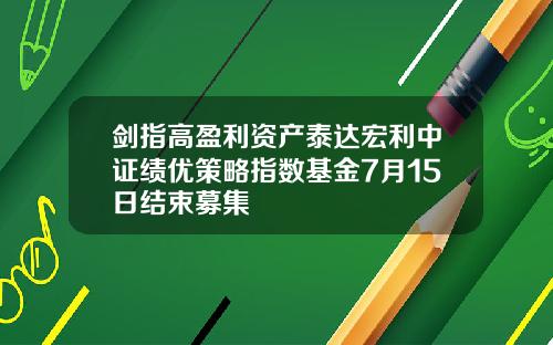 剑指高盈利资产泰达宏利中证绩优策略指数基金7月15日结束募集