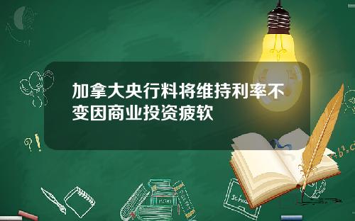 加拿大央行料将维持利率不变因商业投资疲软