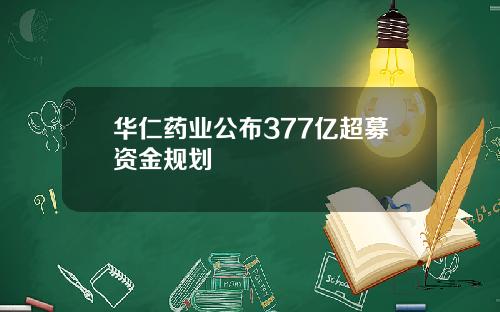 华仁药业公布377亿超募资金规划