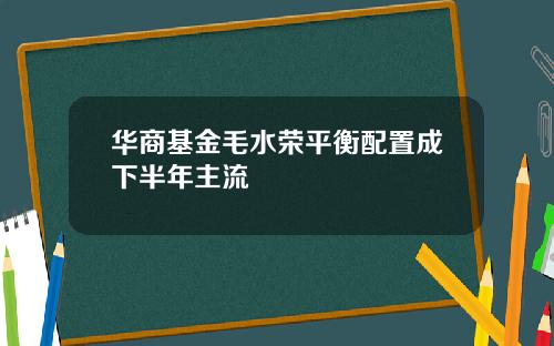 华商基金毛水荣平衡配置成下半年主流