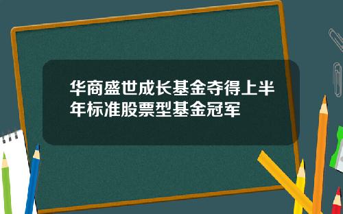 华商盛世成长基金夺得上半年标准股票型基金冠军