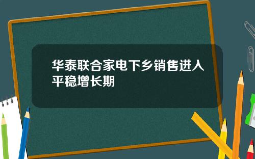 华泰联合家电下乡销售进入平稳增长期