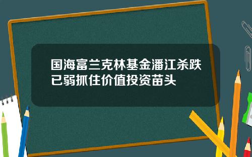 国海富兰克林基金潘江杀跌已弱抓住价值投资苗头