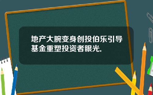 地产大腕变身创投伯乐引导基金重塑投资者眼光.