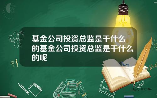 基金公司投资总监是干什么的基金公司投资总监是干什么的呢