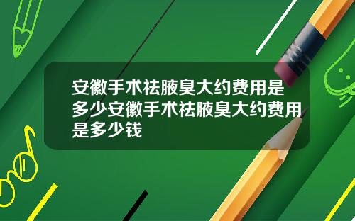 安徽手术祛腋臭大约费用是多少安徽手术祛腋臭大约费用是多少钱