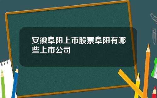 安徽阜阳上市股票阜阳有哪些上市公司