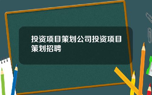投资项目策划公司投资项目策划招聘