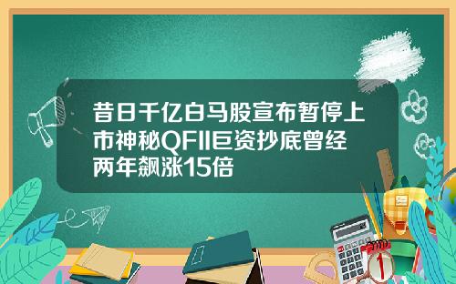 昔日千亿白马股宣布暂停上市神秘QFII巨资抄底曾经两年飙涨15倍