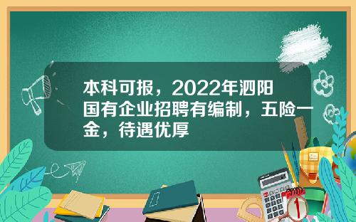本科可报，2022年泗阳国有企业招聘有编制，五险一金，待遇优厚