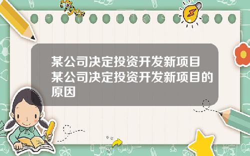 某公司决定投资开发新项目某公司决定投资开发新项目的原因