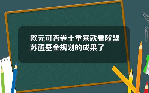欧元可否卷土重来就看欧盟苏醒基金规划的成果了