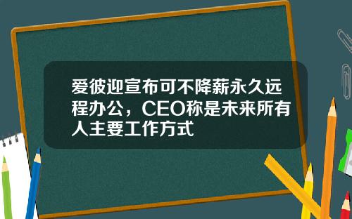 爱彼迎宣布可不降薪永久远程办公，CEO称是未来所有人主要工作方式