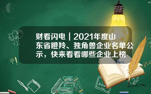 财看闪电｜2021年度山东省瞪羚、独角兽企业名单公示，快来看看哪些企业上榜