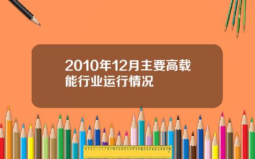 2010年12月主要高载能行业运行情况