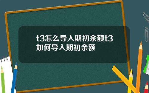 t3怎么导入期初余额t3如何导入期初余额