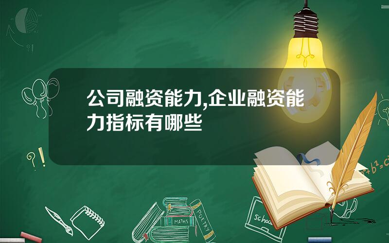 公司融资能力,企业融资能力指标有哪些
